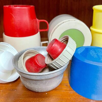 Vintage Kitchen Lot #1 Thermos parts, plastic cups