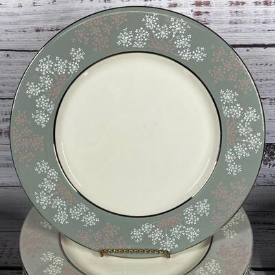 Castleton China Grey Pink Floral Lace Dish Set 47 pieces