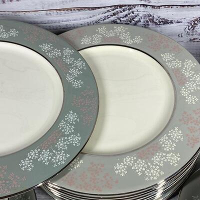 Castleton China Grey Pink Floral Lace Dish Set 47 pieces
