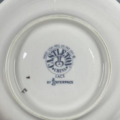 Castleton China Grey Pink Floral Lace Dish Set 47 pieces