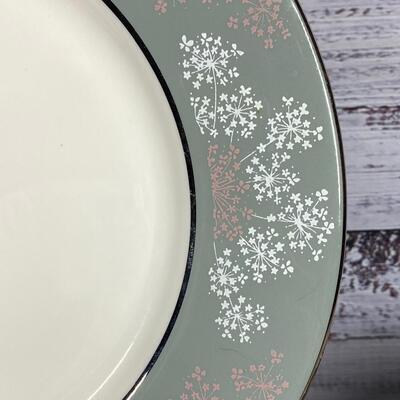 Castleton China Grey Pink Floral Lace Dish Set 47 pieces