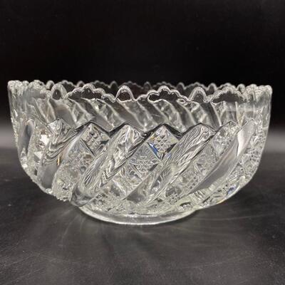 Vintage Cut Crystal Glass Serving Bowl
