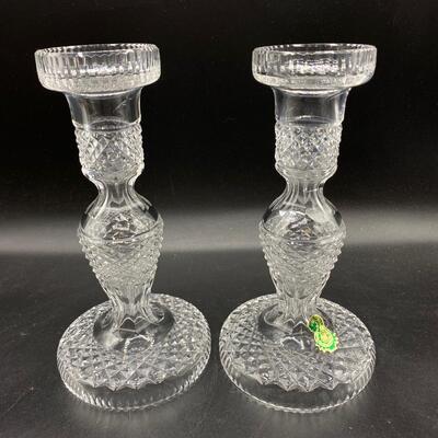 Pair of Waterford Crystal Alana Pattern Candlestick Holders
