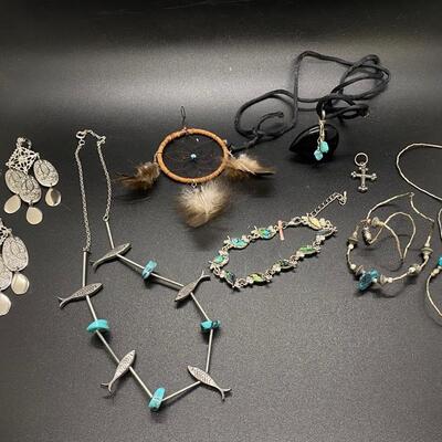 Southwestern Silver Tone Faux Turquoise Jewelry Lot