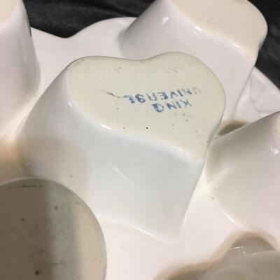 Blue Sponge Spongeware Ceramic Stoneware Heart Shaped Muffin Cupcake Baking Pan
