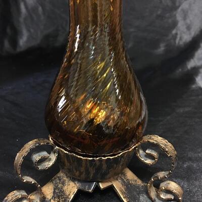 Amber Glass candle Holder. Spain