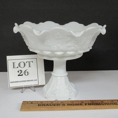 Very Large Westmoreland Milk Glass Compote, Paneled Grape