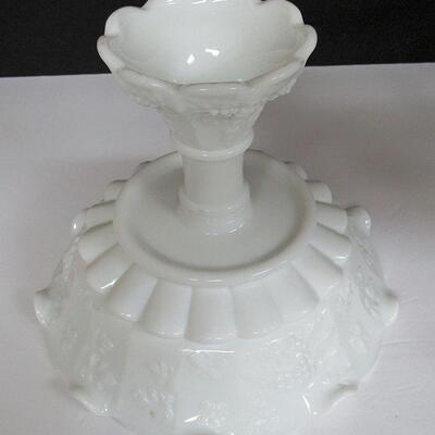 Very Large Westmoreland Milk Glass Compote, Paneled Grape