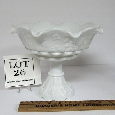 Very Large Westmoreland Milk Glass Compote, Paneled Grape