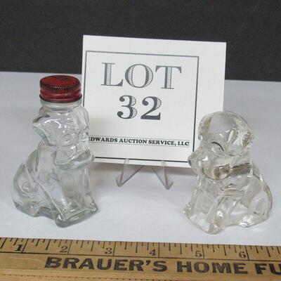 Vintage Glass Dogs, 1 Candy Container, 1 Covered Jar