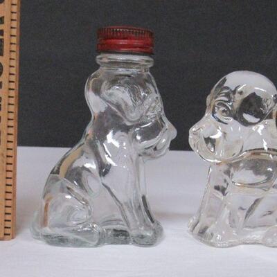Vintage Glass Dogs, 1 Candy Container, 1 Covered Jar