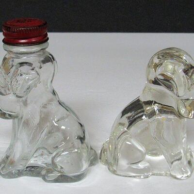 Vintage Glass Dogs, 1 Candy Container, 1 Covered Jar