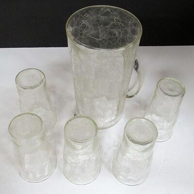 Unusual Style Vintage Crackle Glass Pitcher and Tumblers