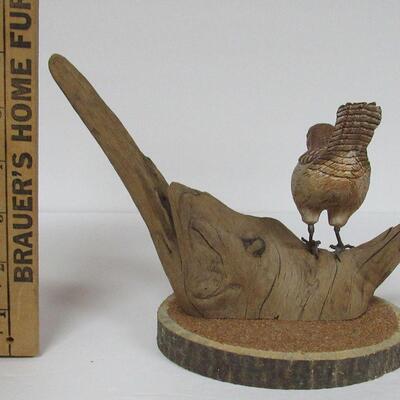 Bird Figurine on Driftwood, Artist Label on Bottom, JJW, Jim Weisgerber