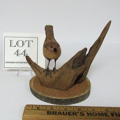 Bird Figurine on Driftwood, Artist Label on Bottom, JJW, Jim Weisgerber