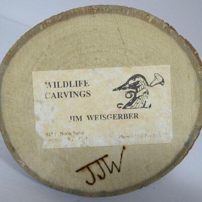 Bird Figurine on Driftwood, Artist Label on Bottom, JJW, Jim Weisgerber