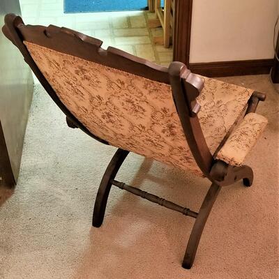 Lot #334 Antique Fold Up upholstered Chair