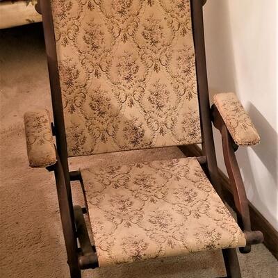 Lot #334 Antique Fold Up upholstered Chair