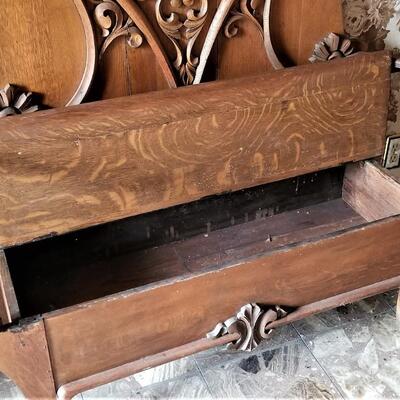 Lot #337  Antique Oak Hall Tree - a real beauty!