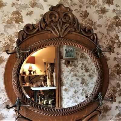 Lot #337  Antique Oak Hall Tree - a real beauty!
