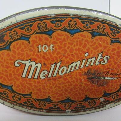 Lot of Vintage Advertising Smalls, Mellomints Tin, Vigoro Plant Food Box, and Pen Shaped Light, Eveready
