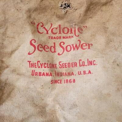 Lot 8: Vintage Cloth Bag CYCLONE Seed Sower Farmhouse Garden Tool