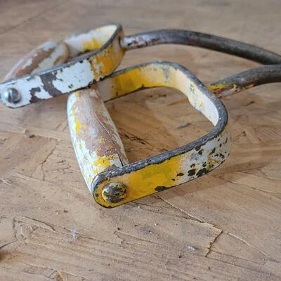 Lot 18: (2) Vintage Chippy Yellow Paint Hay Hooks