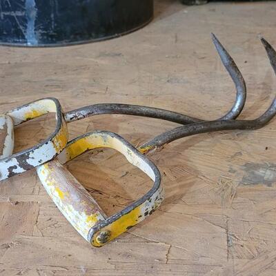 Lot 18: (2) Vintage Chippy Yellow Paint Hay Hooks