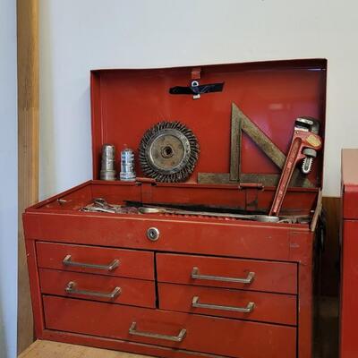 Lot 32: Vintage Red Multi Drawer Toolbox with Tools PERFECT STARTER KIT