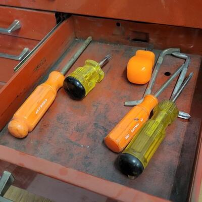 Lot 32: Vintage Red Multi Drawer Toolbox with Tools PERFECT STARTER KIT