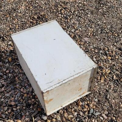 Lot 41: Vintage Small Farmhouse White Chippy Paint Storage Cabinet w/ Locking Twist Handle
