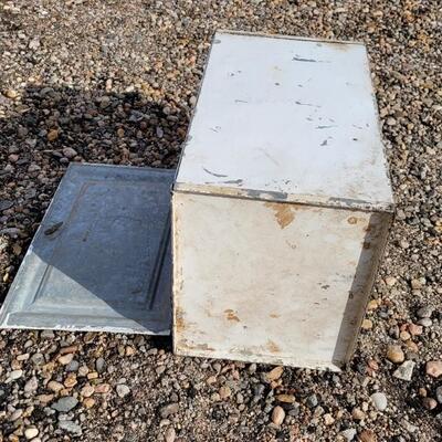 Lot 41: Vintage Small Farmhouse White Chippy Paint Storage Cabinet w/ Locking Twist Handle