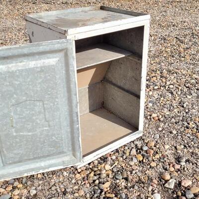 Lot 41: Vintage Small Farmhouse White Chippy Paint Storage Cabinet w/ Locking Twist Handle
