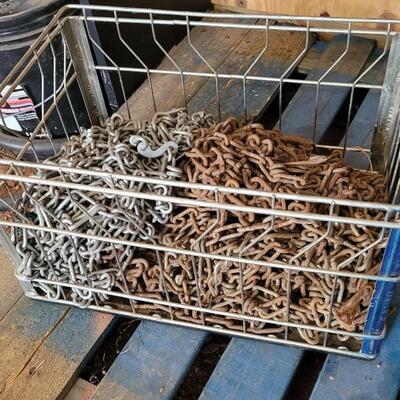 Lot 49: Vintage Metal Milk Delivery Crate w/ Assorted Chain Inside