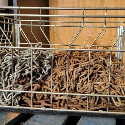 Lot 49: Vintage Metal Milk Delivery Crate w/ Assorted Chain Inside