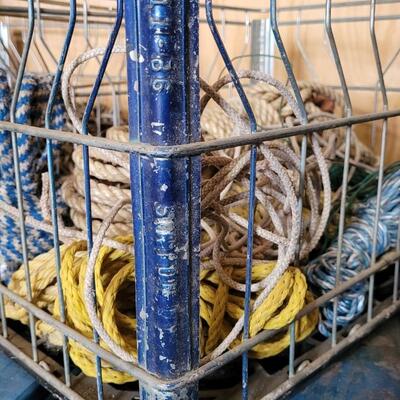 Lot 50: Vintage Metal Metal Delivery Crate w/ Assortment of Rope