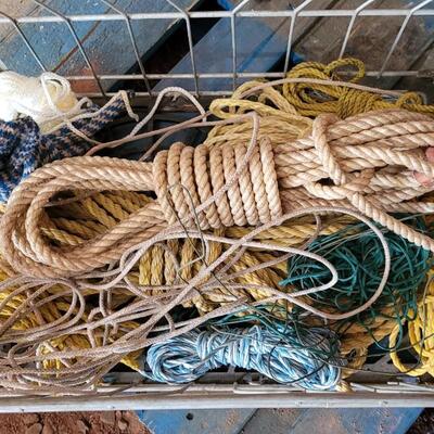 Lot 50: Vintage Metal Metal Delivery Crate w/ Assortment of Rope