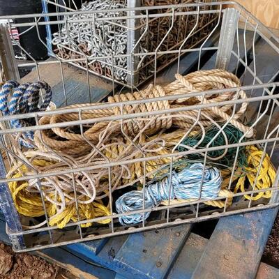 Lot 50: Vintage Metal Metal Delivery Crate w/ Assortment of Rope