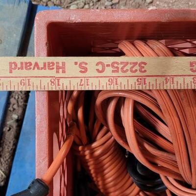 Lot 54: Vintage Plastic Milk Crate w/ Outdoor Extension Cord Assortment