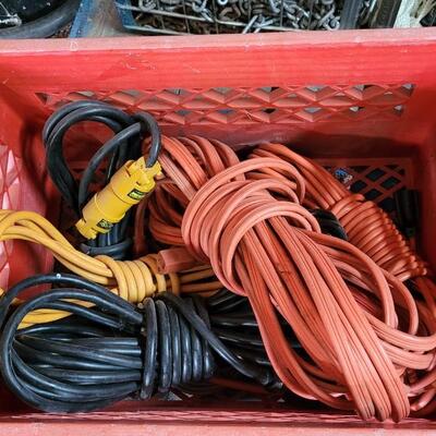Lot 54: Vintage Plastic Milk Crate w/ Outdoor Extension Cord Assortment