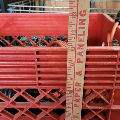 Lot 54: Vintage Plastic Milk Crate w/ Outdoor Extension Cord Assortment