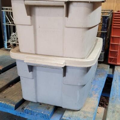 Lot 58: (2) Small Tote Containers w/ Lids full of Caster Wheels
