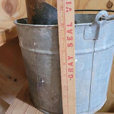 Lot 61: Vintage Farmhouse Farm Accessories - Pitcher, Metal Pail and Funnel