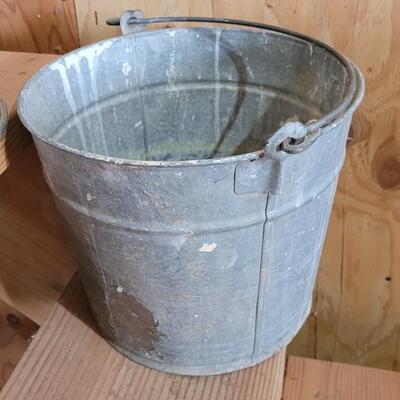 Lot 61: Vintage Farmhouse Farm Accessories - Pitcher, Metal Pail and Funnel