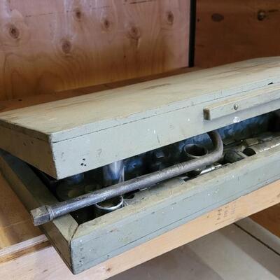 Lot 68: Assortment of Vintage Tools inside Handmade Outer FolkArt Handmade Farmhouse Wooden Case