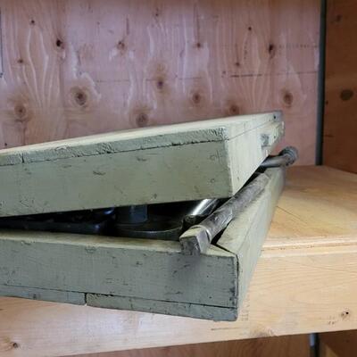 Lot 68: Assortment of Vintage Tools inside Handmade Outer FolkArt Handmade Farmhouse Wooden Case