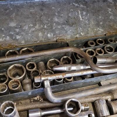Lot 68: Assortment of Vintage Tools inside Handmade Outer FolkArt Handmade Farmhouse Wooden Case