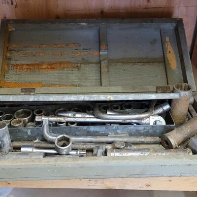 Lot 68: Assortment of Vintage Tools inside Handmade Outer FolkArt Handmade Farmhouse Wooden Case