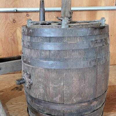 Lot 75: Antique Barrel Keg Butter Churn with Original Wood Stand & Handle (photo of Handle will be added)
