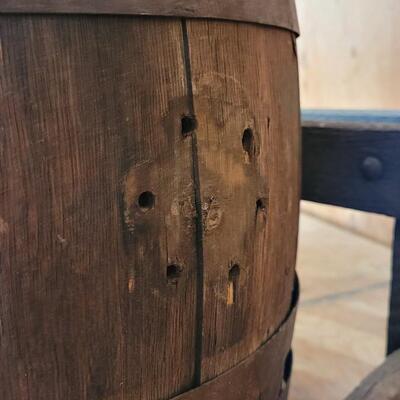 Lot 75: Antique Barrel Keg Butter Churn with Original Wood Stand & Handle (photo of Handle will be added)